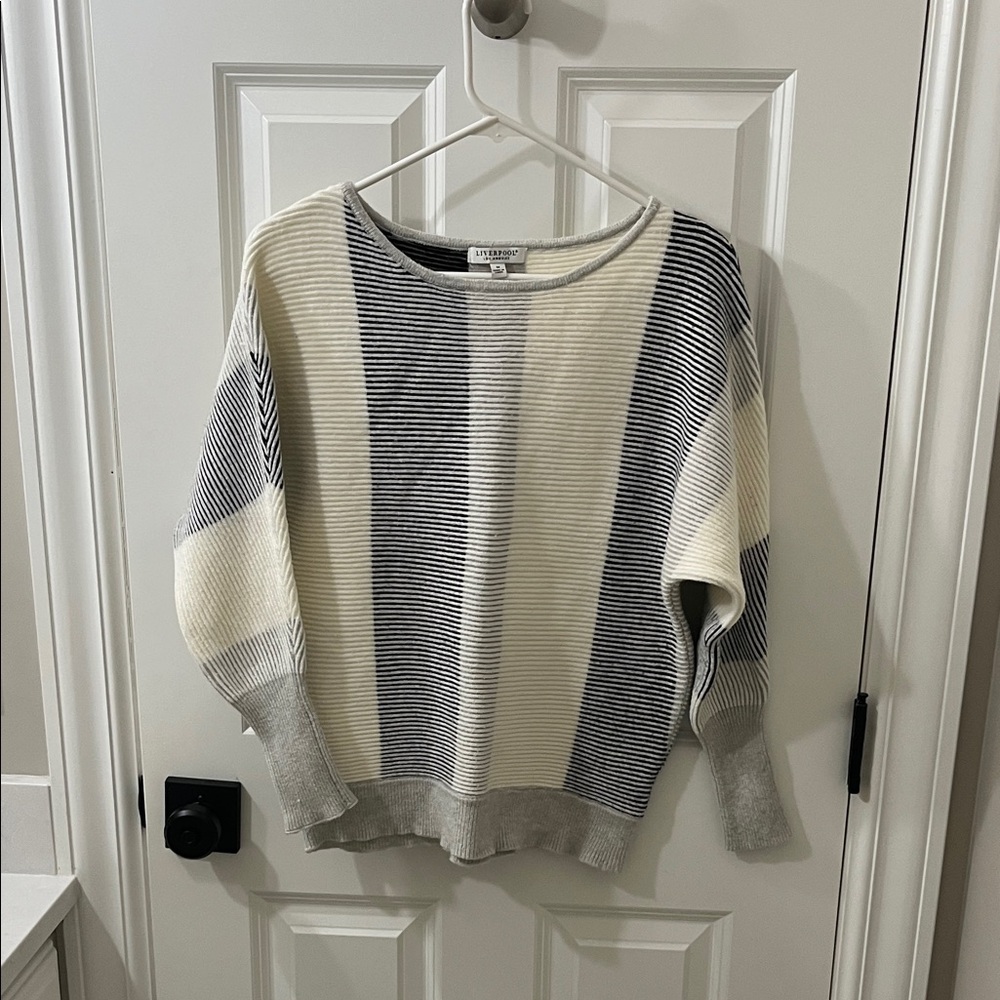 Liverpool Cream and Gray Striped Sweater